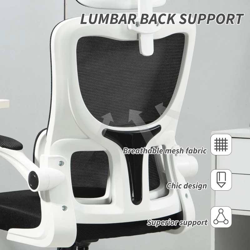 Vinsetto Ergonomic Office Chair, High Back Mesh Computer Desk Chair with Adjustable Headrest and Lumbar Support, Rotatable Armrests, Tilt Function for Home Office, Black
