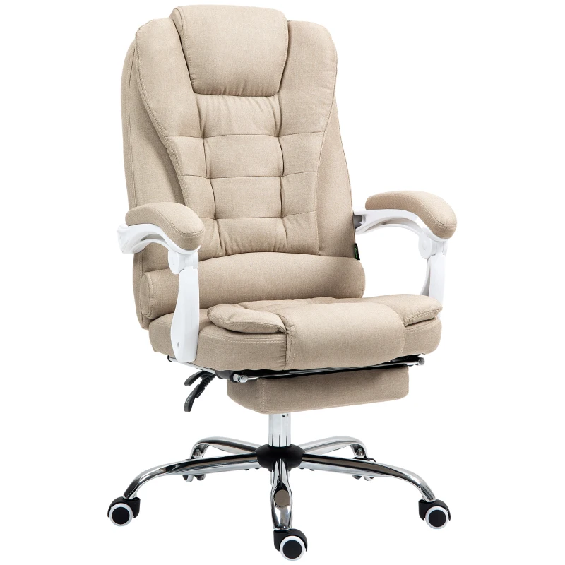 Vinsetto Fauteuil de bureau manager chaise pour ordinateur avec repose-pied dossier inclinable accoudoirs rembourrés en lin beige