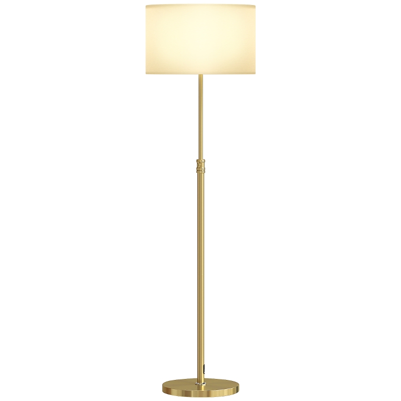 HOMCOM Lámpara de pie regulable con mando, pantalla de tela y base metálica dorada