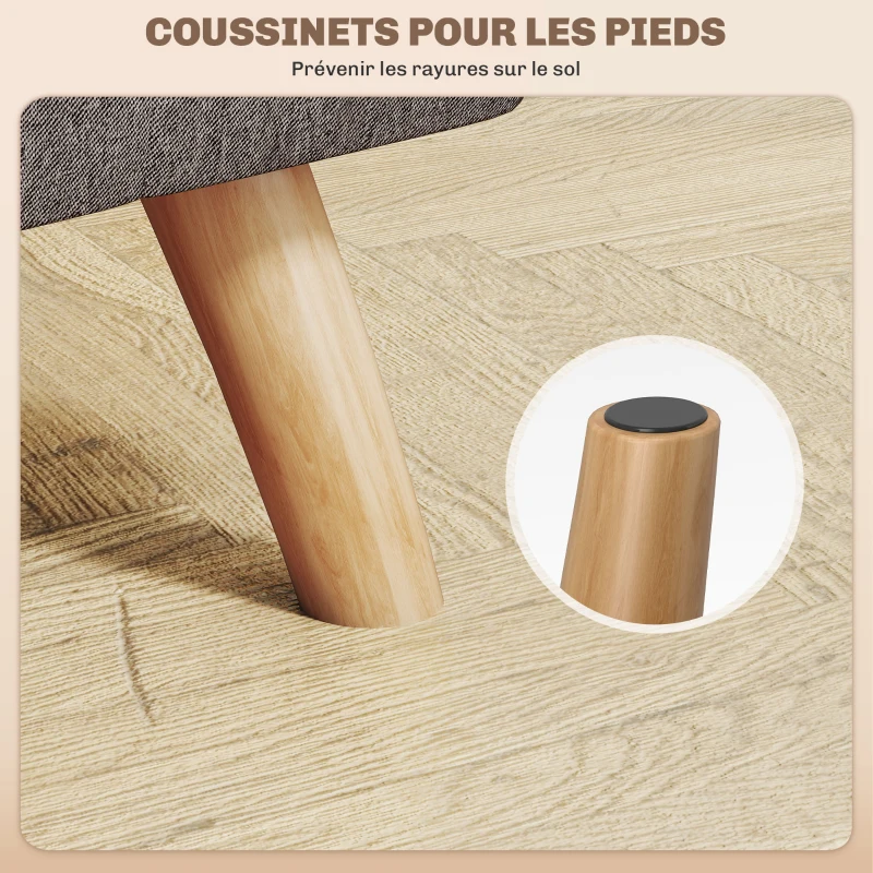 HOMCOM Repose pied salon ottoman siège rembourré en tissu avec pieds en bois 27 x 27 x 26 cm gris