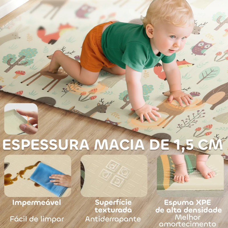 AIYAPLAY Tapete de Atividades para Bebé Dobrável e Reversível 196x176 cm Tapete de Brincar para Bebé XPE Dupla Face Impermeável Multicolor