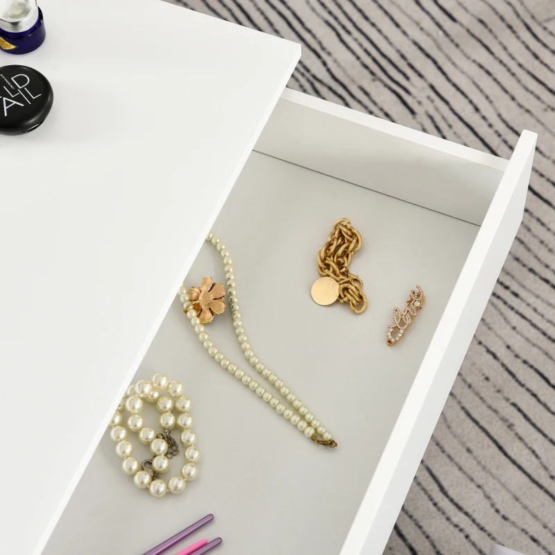 HOMCOM Schminktisch Frisierkommode Set Kosmetiktisch mit Hocker, Spiegel, Schubladen und 12 LED-Leuchten Weiß, 80x40x140 cm