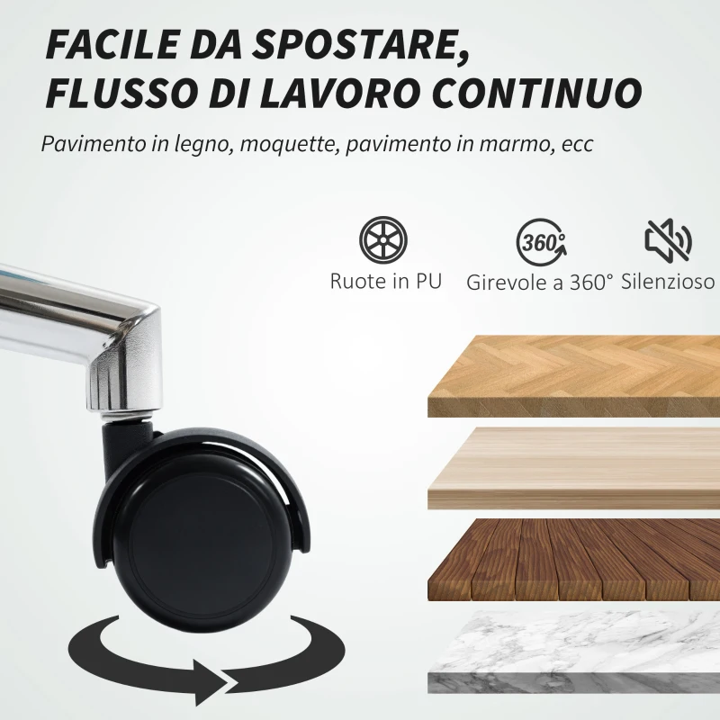 HOMCOM Sedia per Scrivania ad Altezza Regolabile con 5 Rotelle, in Silicone PU, Schiuma e Acciaio, 52x58x80-90 cm, Blu