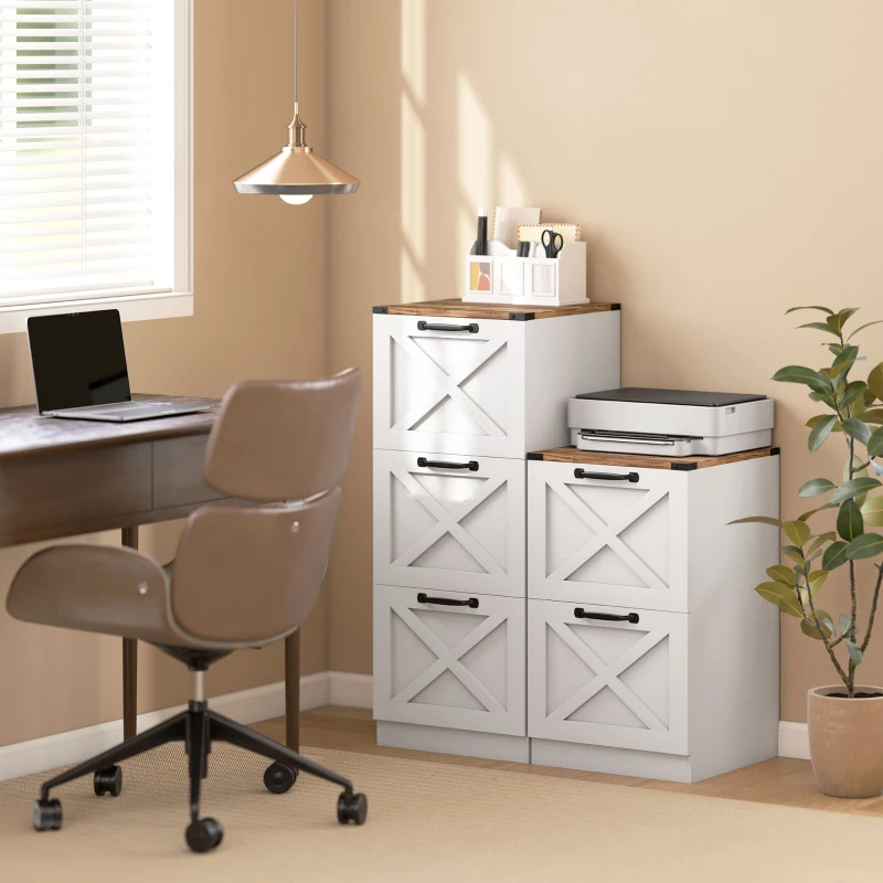 HOMCOM Meuble-classeur bureau 2 tiroirs – Support imprimante, rails A4/Lettre, 40×40×71 cm, blanc