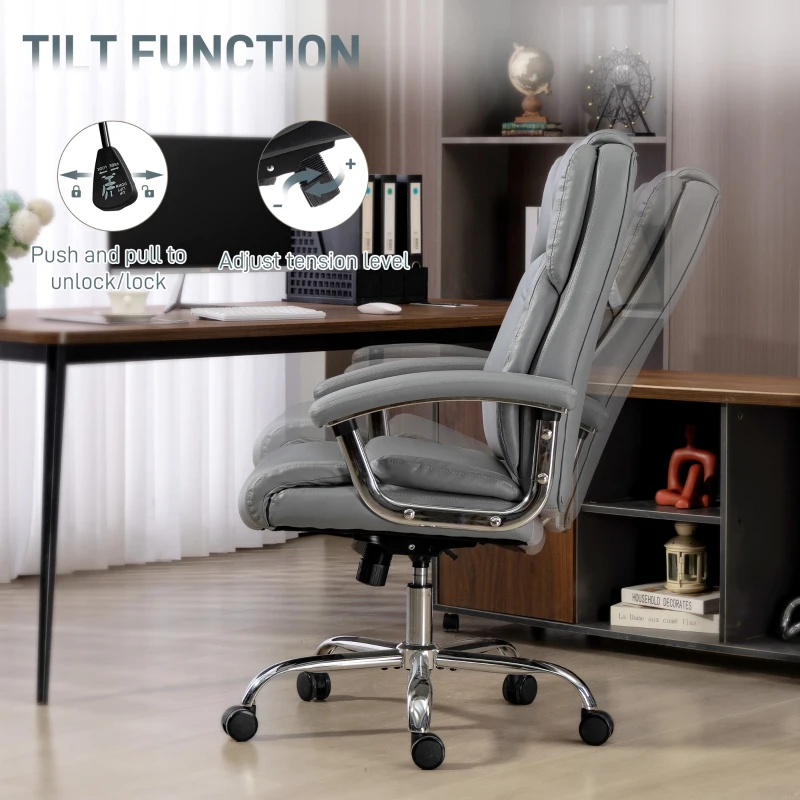 HOMCOM Big and Tall Office Chair 180kg with Spring Cushion, PU Leather - Grey