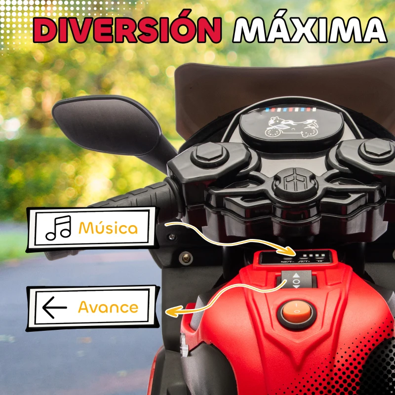 AIYAPLAY Moto Eléctrica para Niños 6V con Ruedas de Apoyo Música Faro para Niños de 18-36 Mesas Rojo