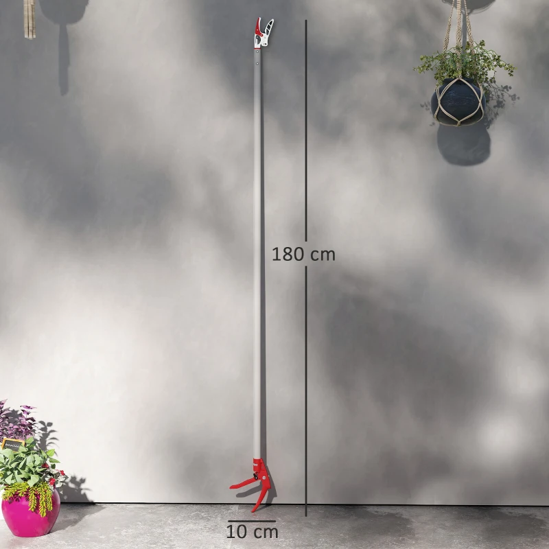 Outsunny Podadora de Árvores 180 cm com Cabo de Alumínio Leve e Resistente e Lâmina Metálica 180x10 cm Prata a Vermelho