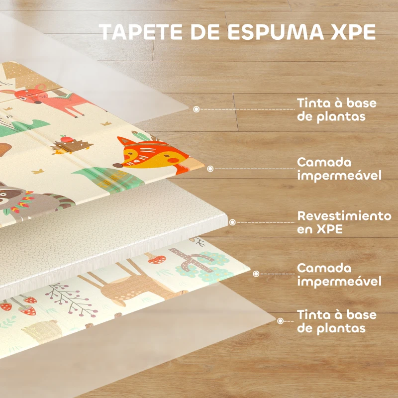 AIYAPLAY Tapete de Atividades para Bebé Dobrável e Reversível 196x176 cm Tapete de Brincar para Bebé XPE Dupla Face Impermeável Multicolor