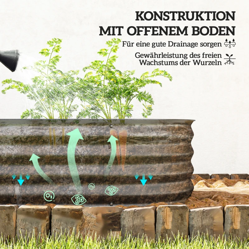 Outsunny Plantenbak plantbed, modulair verhoogd bed, beschermde randen, bodemloos ontwerp, 150 x 62 x 30 cm, Donkergrijs