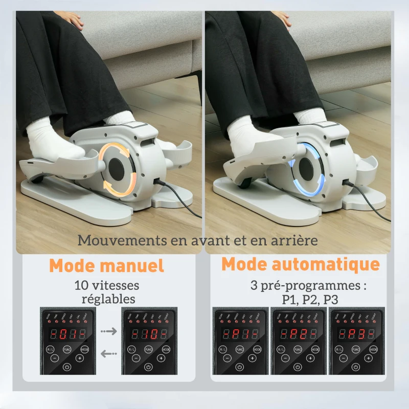 SPORTNOW Elliptique de bureau, vélo elliptique électrique écran LCD, télécommande et 10 vitesses réglables, 45 x 42 x 27 cm blanc
