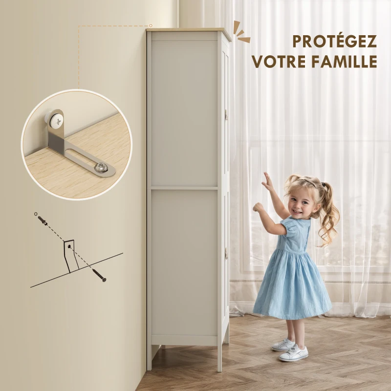 HOMCOM Buffet cuisine, meuble cuisine rangement haut avec LED réglable et détecteur de mouvement, 80 x 40 x 176,5 cm, blanc
