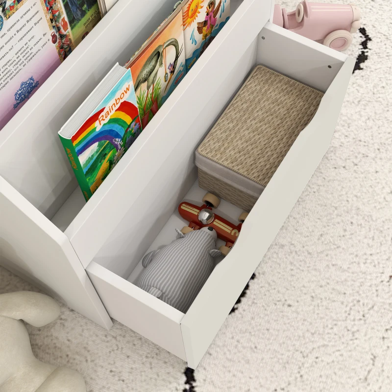 AIYAPLAY Bibliothèque pour enfants Multi-Rangement avec 3 niveaux d'étagères et un tiroir, 62,5L x 30l x 70H cm, blanc