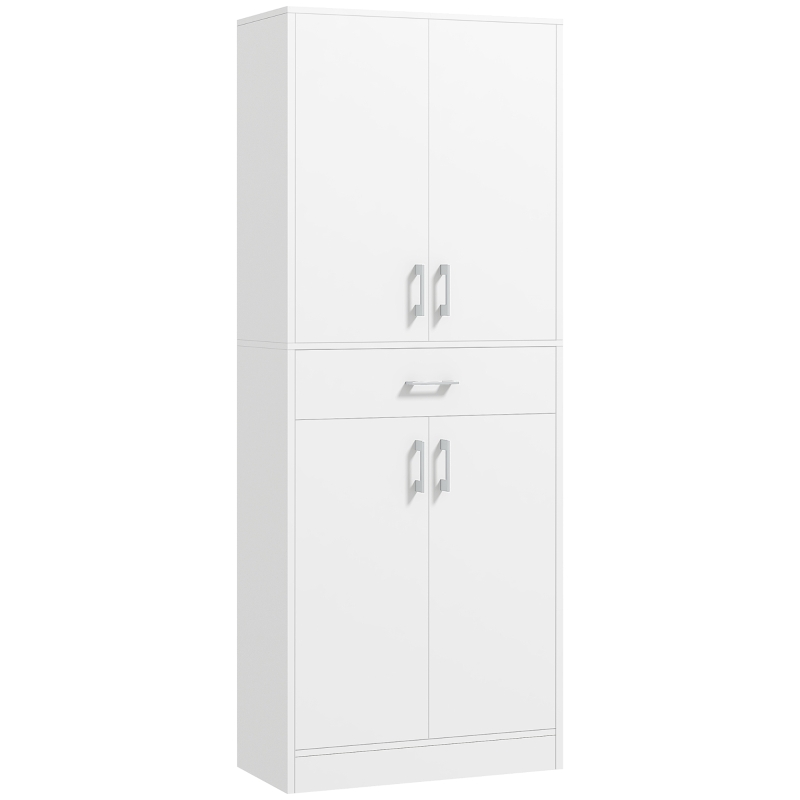 HOMCOM Alacena de Cocina con 4 Puertas 1 Cajón y Estantes Ajustables Antivuelco para Comedor Salón 70,8x34x180cm Blanco y Plata