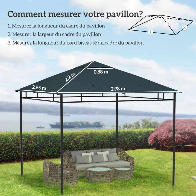 Outsunny Toile de rechange pour pavillon tonnelle tente toit de remplacement gazebo de jardin tissu polyester haute densité 180 g/m² anti-UV 3 x 3 m gris