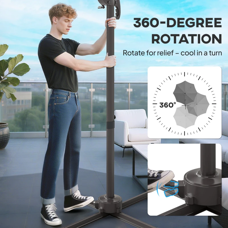 Outsunny Cantilever Parasol, with LED Lights and Cross Base - Dark Grey