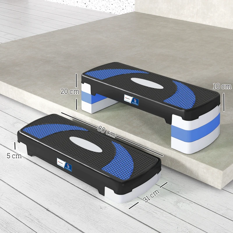 Stepper Fitness Aerobic - Aosom.fr x FFHandball - hauteur reglable surface antiderapante 80 x 31 x 20 cm noir bleu