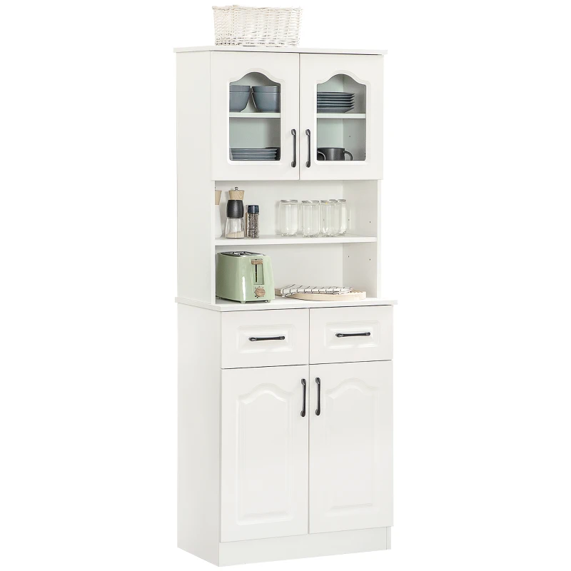 HOMCOM Kitchen Cupboard, Freestanding Storage Cabinet with 2 Adjustable Shelves, 2 Drawers and Open Counter for Living Room, Dining Room, 168cm, White