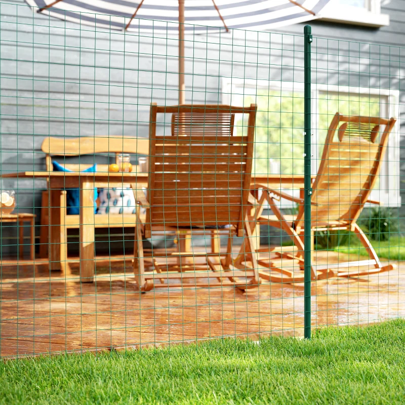 Outsunny Grillage Rouleau soudé - Maille 7,3L x 6,3l cm - Hauteur 2 m - Longueur 10 m - poteaux, Jambes de Force Inclus - Acier revêtement PVC Vert