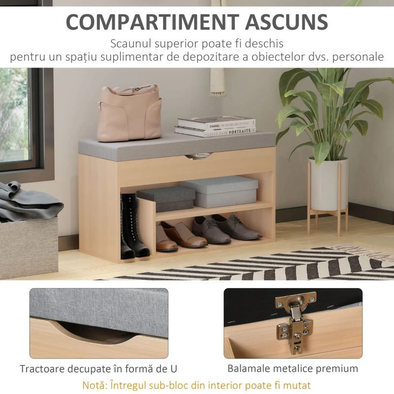 HOMCOM banca din lemn pentru pantofi, 80x30x48cm