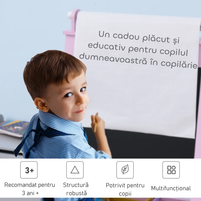 Homcom sevalet 3-in-1 pentru Copii – Tabla Alba/Neagra & Cutii