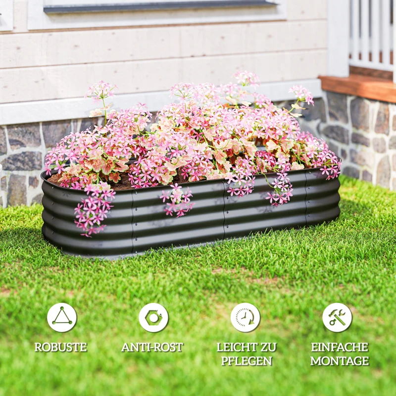 Outsunny Plantenbak plantbed, modulair verhoogd bed, beschermde randen, bodemloos ontwerp, 150 x 62 x 30 cm, Donkergrijs