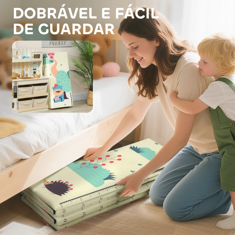 AIYAPLAY Tapete de Atividades para Bebé Dobrável e Reversível 196x176 cm Tapete de Brincar para Bebé XPE Dupla Face Impermeável Multicolor