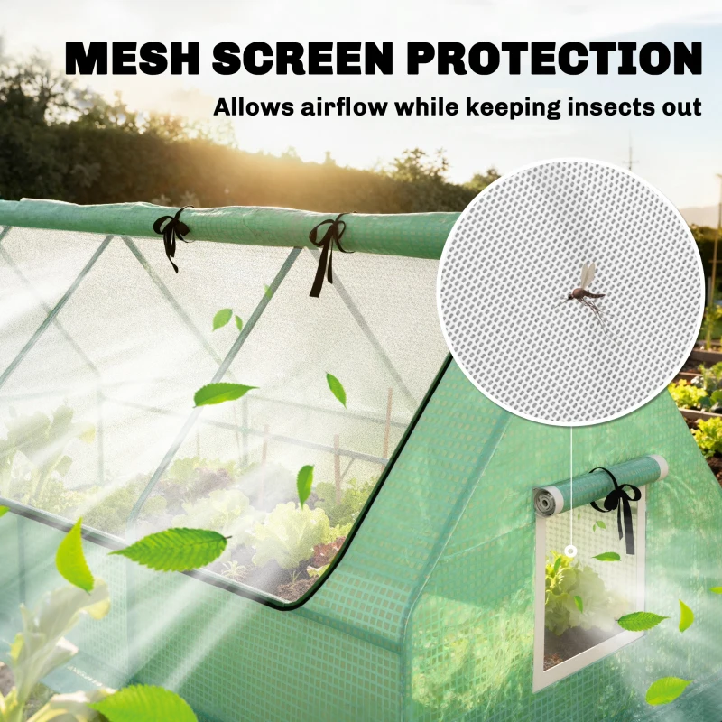 Outsunny Seră de Grădină cu 2 Ferestre Laterale și Fereastră Centrală Rulantă, din Oțel, PE și PP, 240x90x90 cm, Verde