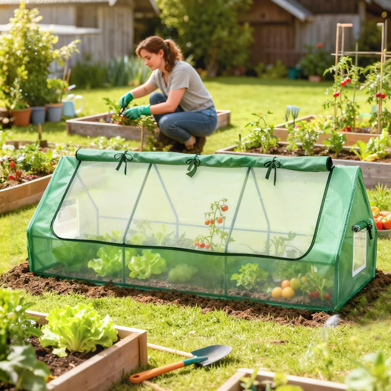 Outsunny Serra Piccola con 2 Finestrelle Laterali e Finestra Centrale, in Acciaio, PE e PP, 240x90x90 cm, Verde