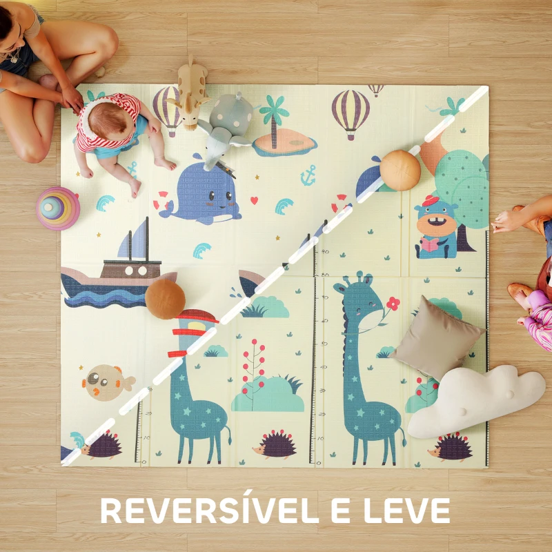 AIYAPLAY Tapete de Atividades para Bebé Dobrável e Reversível 196x176 cm Tapete de Brincar para Bebé XPE Dupla Face Impermeável Multicolor