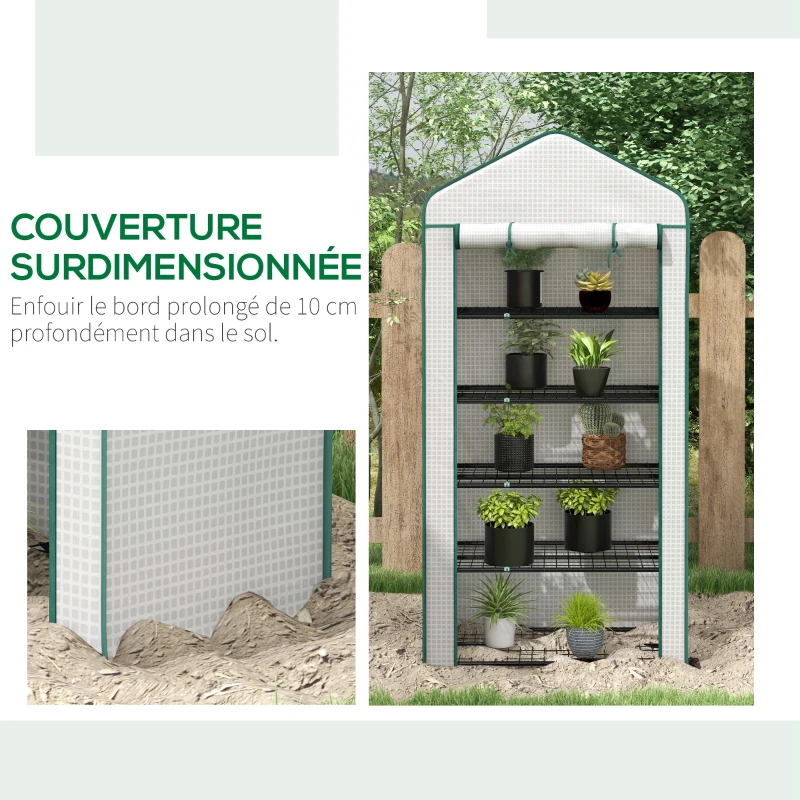 Outsunny Serre de jardin Serre 5 niveaux avec 1 porte enroulable, Bâche en PE Renforcée Résistante dim. 90L x 49l x 193H cm