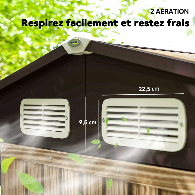 Outsunny Abri de Jardin 2,27 m² gants inclus porte verrouillable ventilations acier galvanisé 190 x 131 x 188 cm chêne