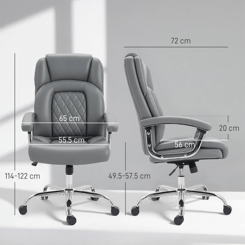 HOMCOM Big and Tall Office Chair 180kg with Spring Cushion, PU Leather - Grey