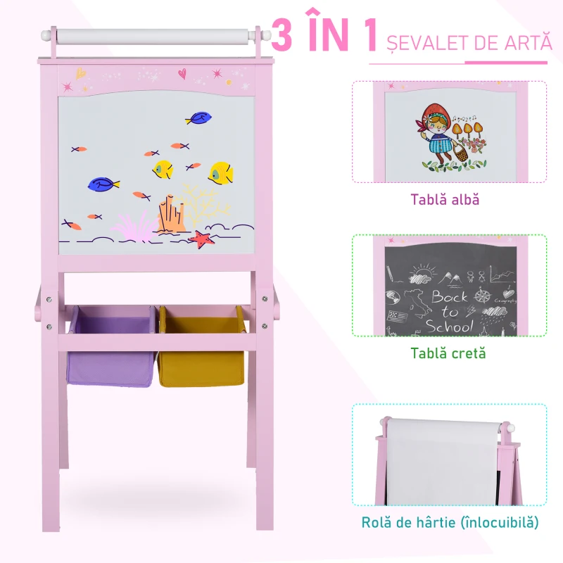 Homcom sevalet 3-in-1 pentru Copii – Tabla Alba/Neagra & Cutii