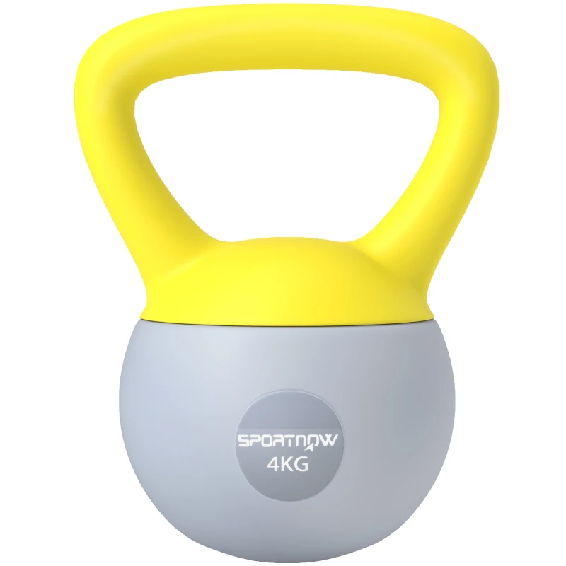 SPORTNOW 4KG Soft Kettlebell, Kettle Bell with Non-Slip Handle for Home Gym, Weight Lifting, Strength Training, Yellow/Grey