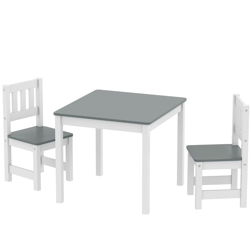 AIYAPLAY Kindertafel met 2 stoelen, 3-delige kinderset – MDF & vurenhout, 56 x 52 x 48 cm, grijs