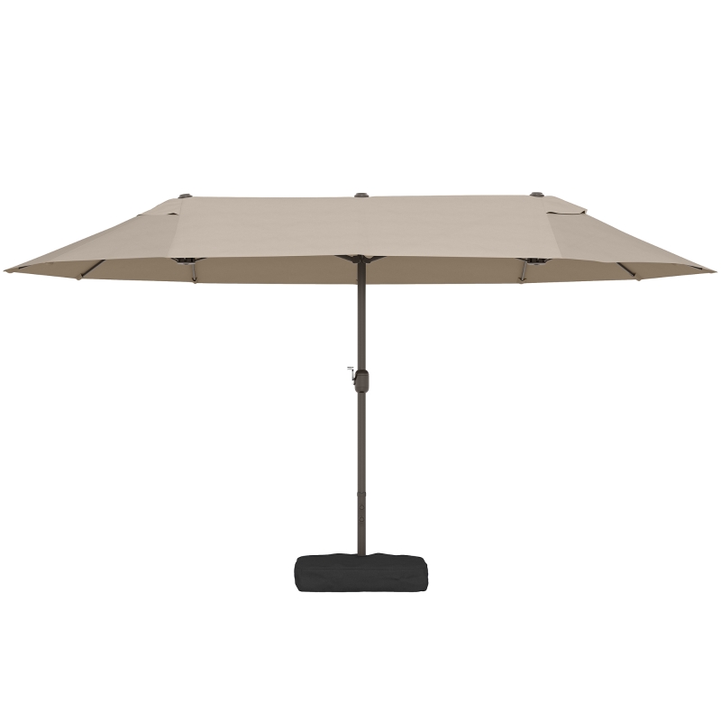 Outsunny Parasol de jardin double rectangulaire 4,6L x 2,7l x 2,4H m avec ouverture fermeture manivelle, toile 180 g/m², kaki