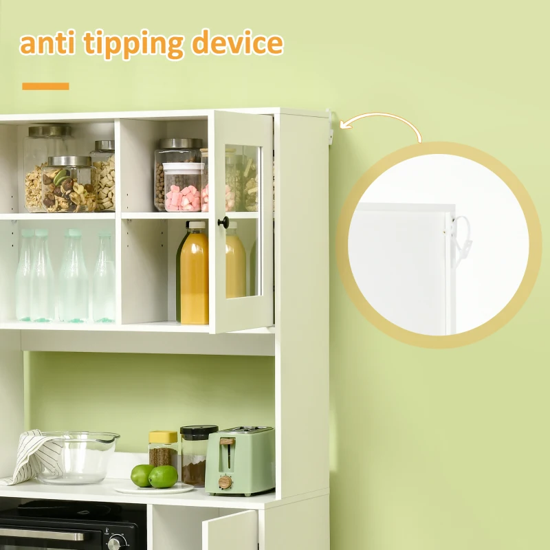 HOMCOM Freestanding Kitchen Cupboard, Modern Kitchen Storage Cabinet with Doors and Adjustable Shelves, 180cm, White