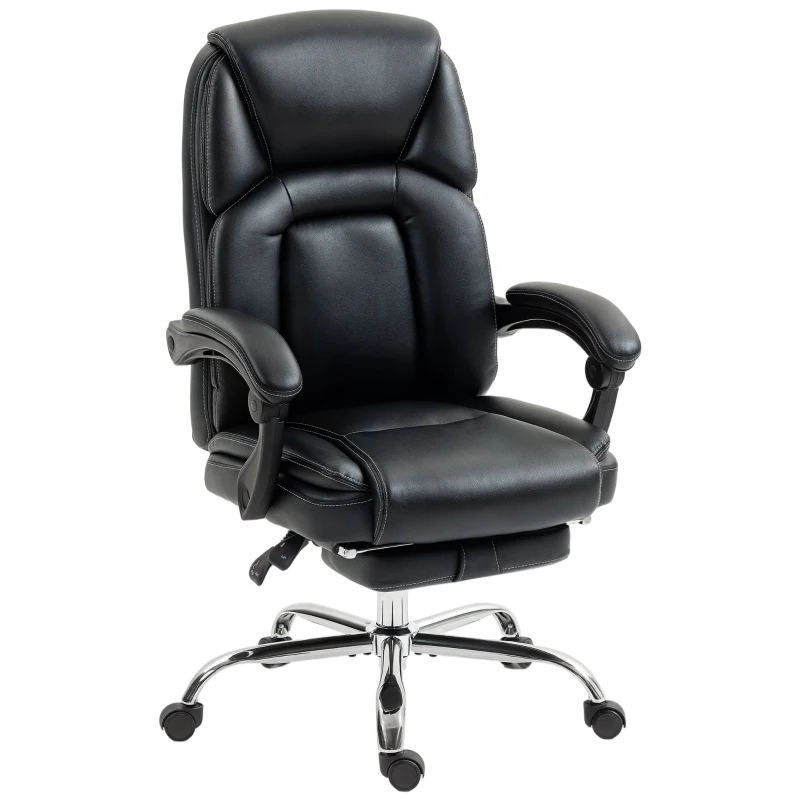 HOMCOM Faux Leather Reclining Office Chair, with Footrest - Black