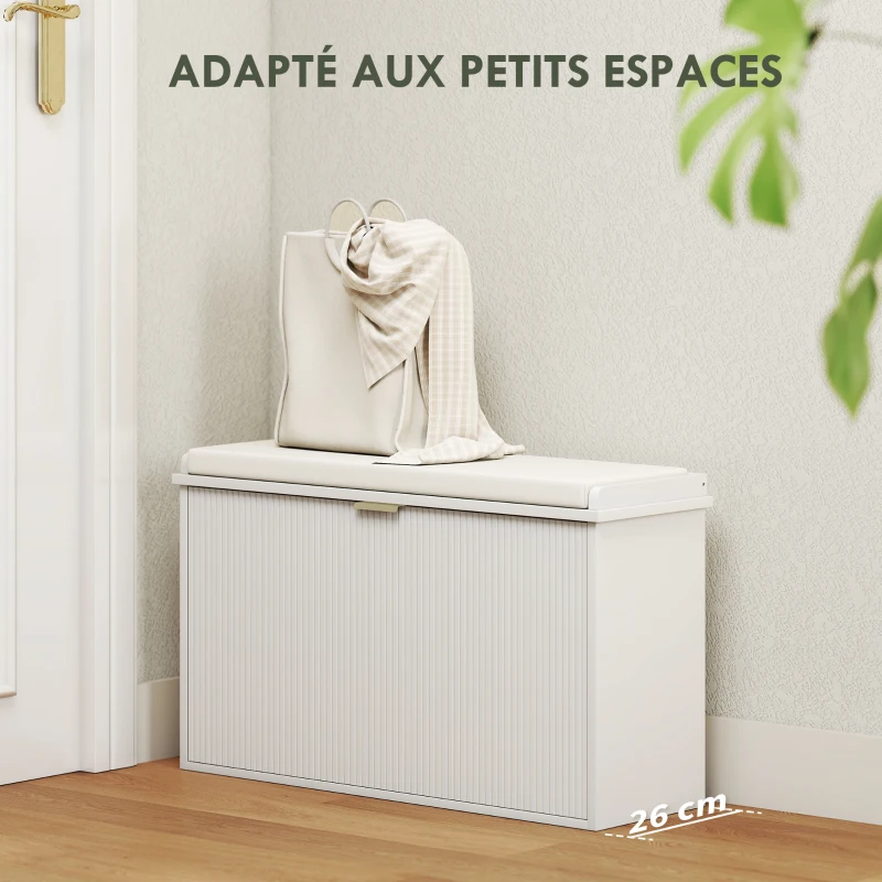 HOMCOM Banc à chaussures avec coussin d'assise rembourré et tiroir rabattable pour couloir, chambre, 80 x 26 x 47,5 cm, blanc