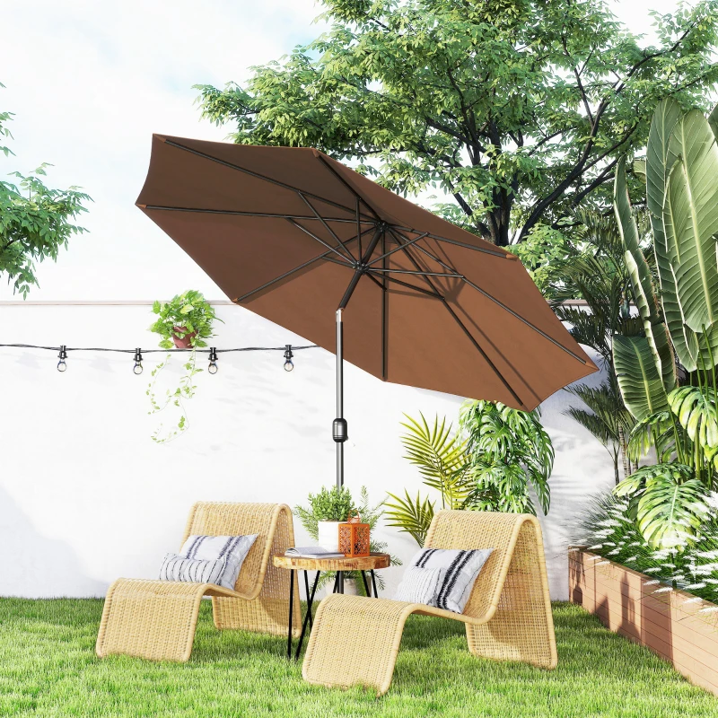 Outsunny Parasol de jardin extérieur Parasol droit inclinable Ø 3 m en métal Rond Polyester 180g/m² manivelle inclinable Chocolat