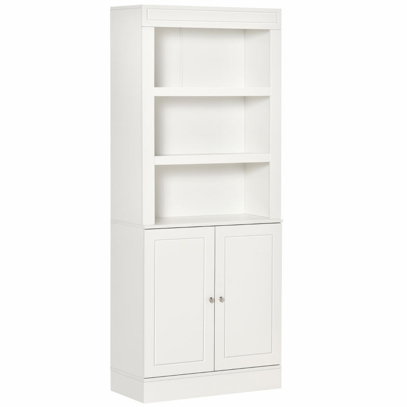 HOMCOM Kitchen Cupboard with 6-tier Shelving, Freestanding Storage Cabinet Sideboard, Pantry Cupboard with 3 Open Compartments and Double-door Cabinet with Adjustable Shelves, White