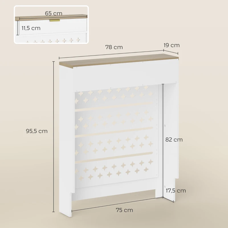 HOMCOM Couvercle de radiateur, cache radiateur avec placard rabattable et étagère supérieur, 78 x 19 x 95,5 cm, blanc