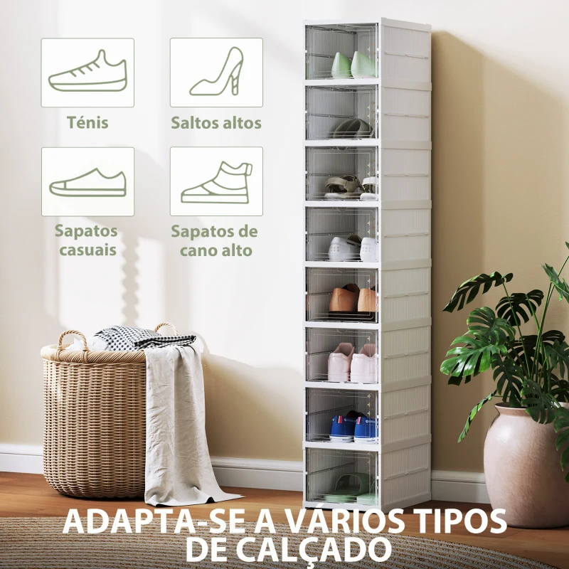 HOMCOM Sapateira Dobrável Organizador para Sapatos de 8 Níveis com Portas Transparentes para Sapatos até Tamanho 43 26x35x140 cm Branco