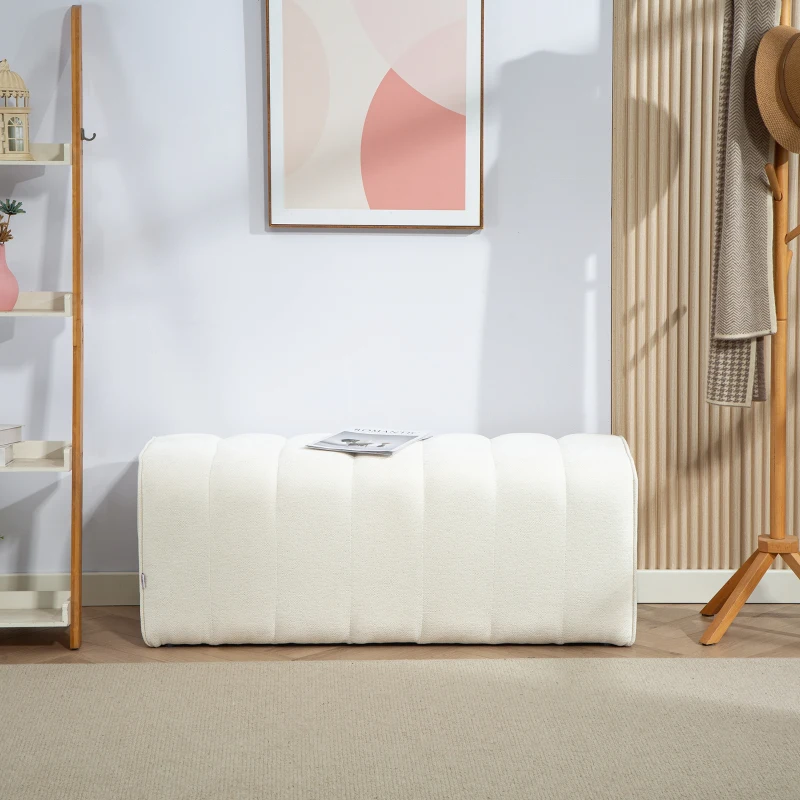 HOMCOM Banc bout de lit, banquette rembourrée, style moderne, ottoman en tissu aspect lin, 110 x 40 x 44 cm, crème