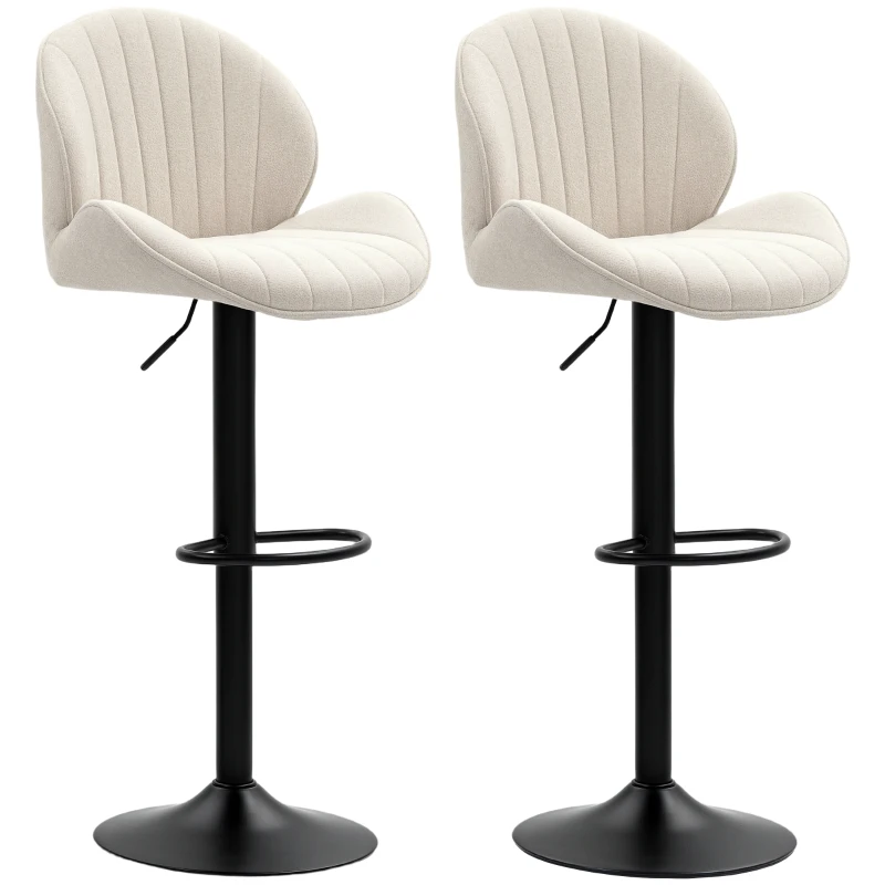HOMCOM Lot de 2 tabourets de bar forme de coquillage, dossier, hauteur réglable et repose-pieds, cadre en acier, beige