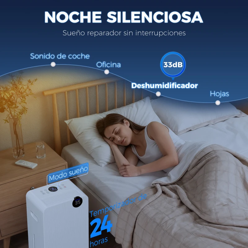 HOMCOM Deshumidificador 12L/día Depósito de Agua 2,1L Pantalla LED Temporizador 24 H Bloqueo Infantil hasta 12-25㎡ Blanco