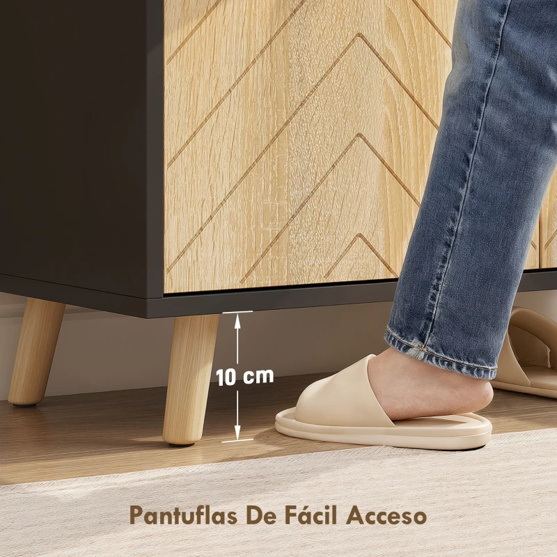 HOMCOM Zapatero Entrada Recibidor con 2 Puertas Estantes Ajustables y Compartimento Abierto 75x35x104 cm Negro y Natural