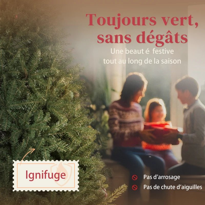 HOMCOM Sapin de Noël artificiel 210 cm, arbre de Noël réaliste avec 2641 pointes de branche articulée, support en métal, vert