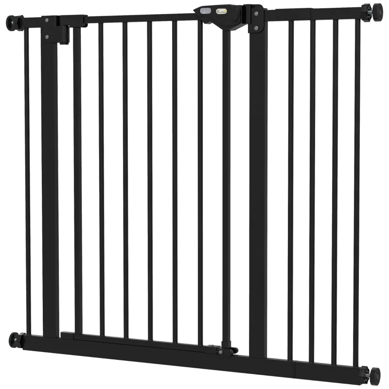 PawHut Barrera de Seguridad para Perros 74-94 cm con Extensión Montaje a Presión y Doble Bloqueo Negro