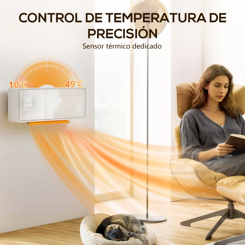 HOMCOM Calefactor Eléctrico Bajo Consumo de Pared 2000W con 3 Modos Pantalla LED Termostato Temporizador y Panel de Vidrio